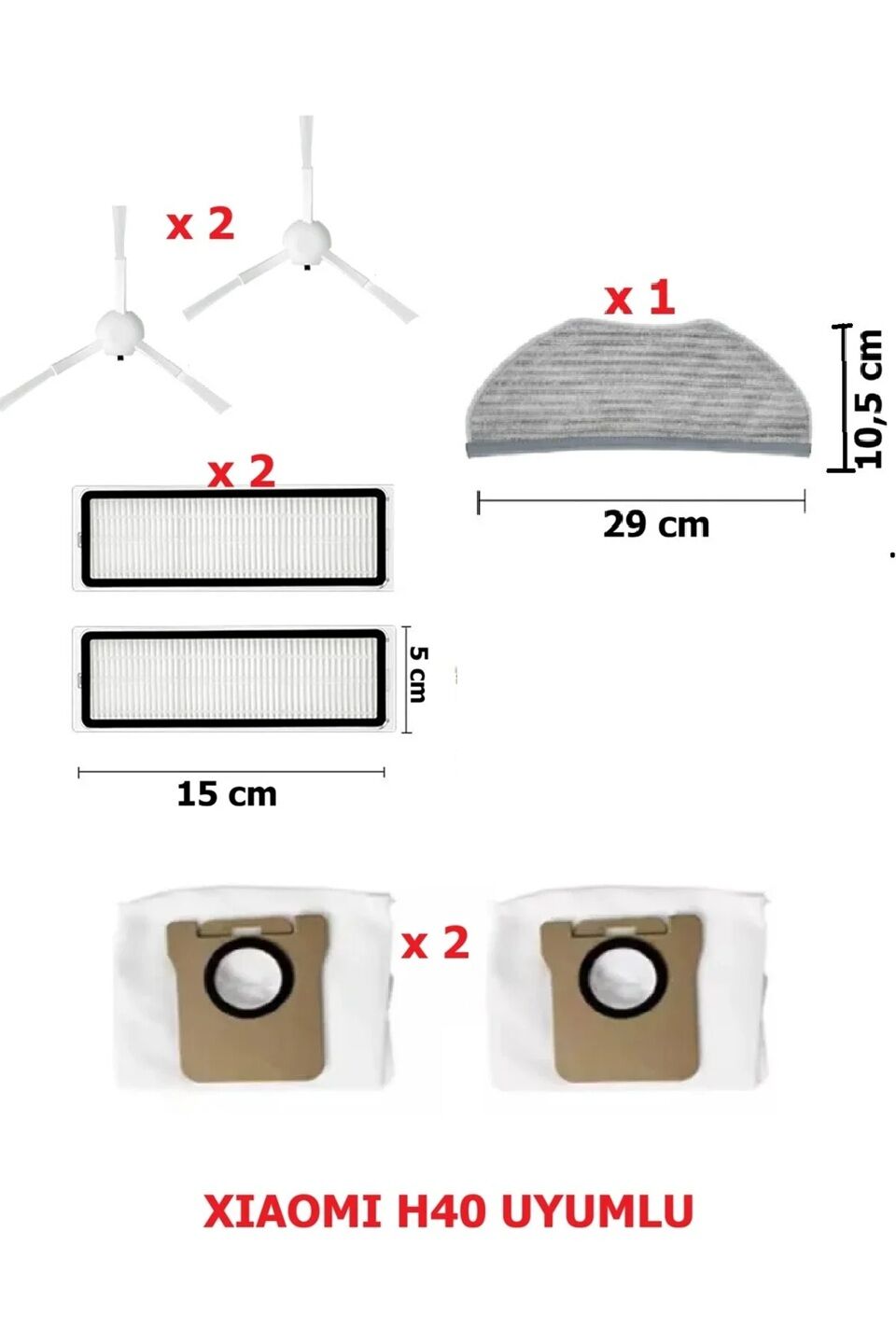Xiaomi H40 Uyumlu Yedek Parça Seti - filtre/toz torbası/fırça
