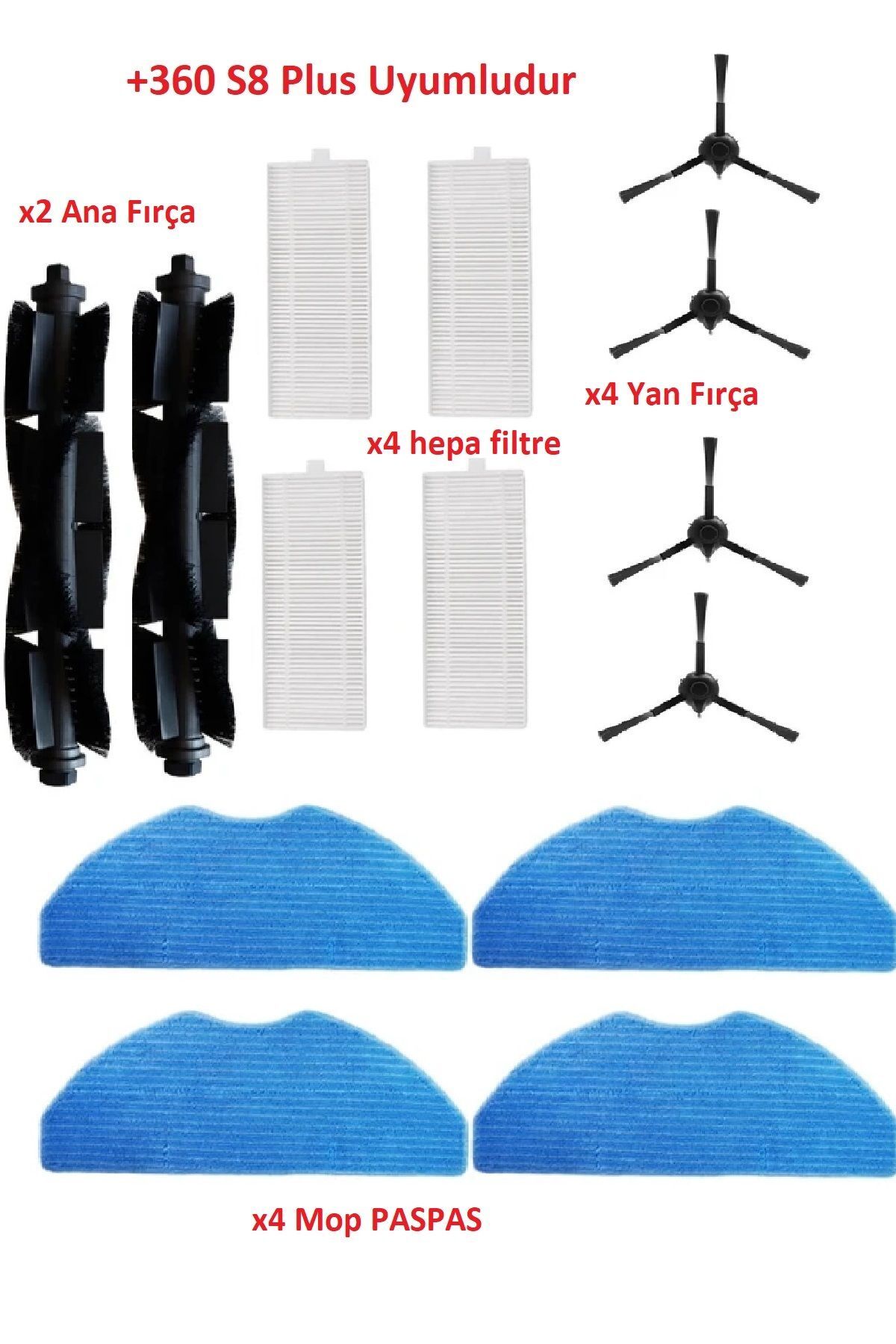 360 S8 Plus Uyumlu robot süpürge filtre fırça Mop paspas set