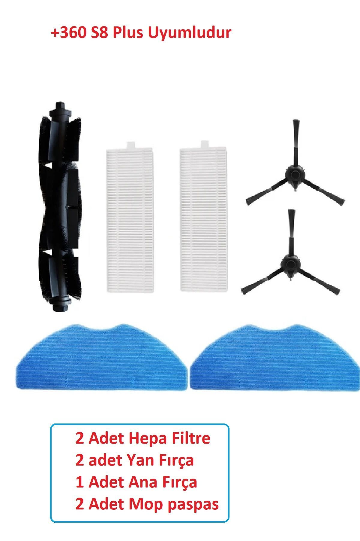 360 S8 Plus robot süpürge filtre fırça mop paspas seti