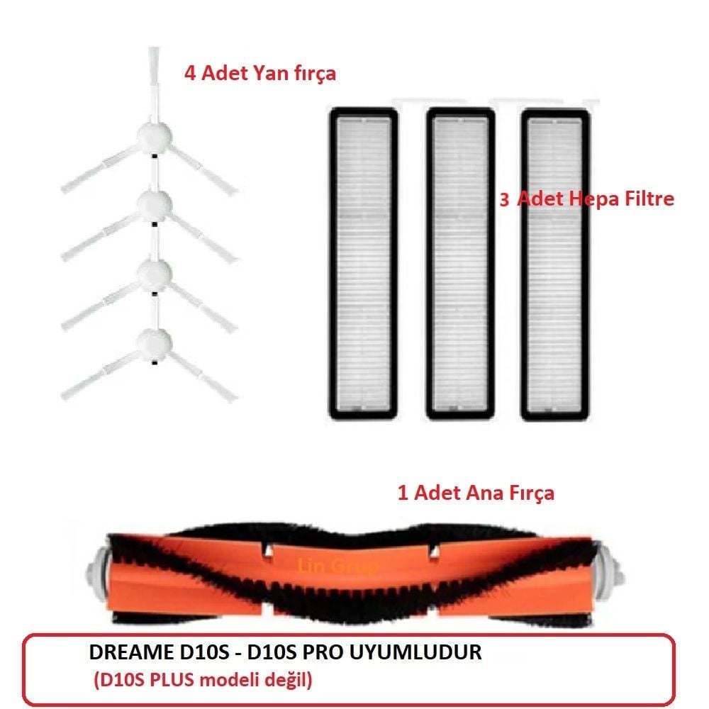 Dreame D10S-D10S Pro Yedek fırça filtre set (D10 Plus değil)