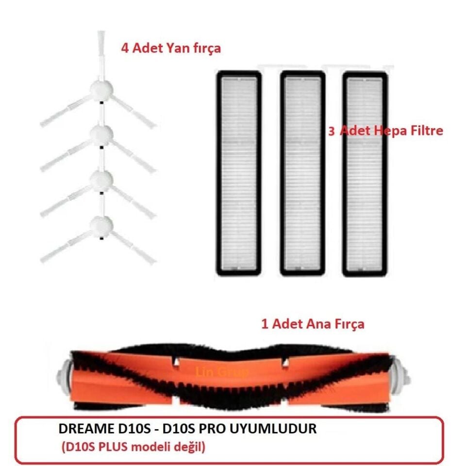 Dreame D10S-D10S Pro Yedek fırça filtre set (D10 Plus değil)
