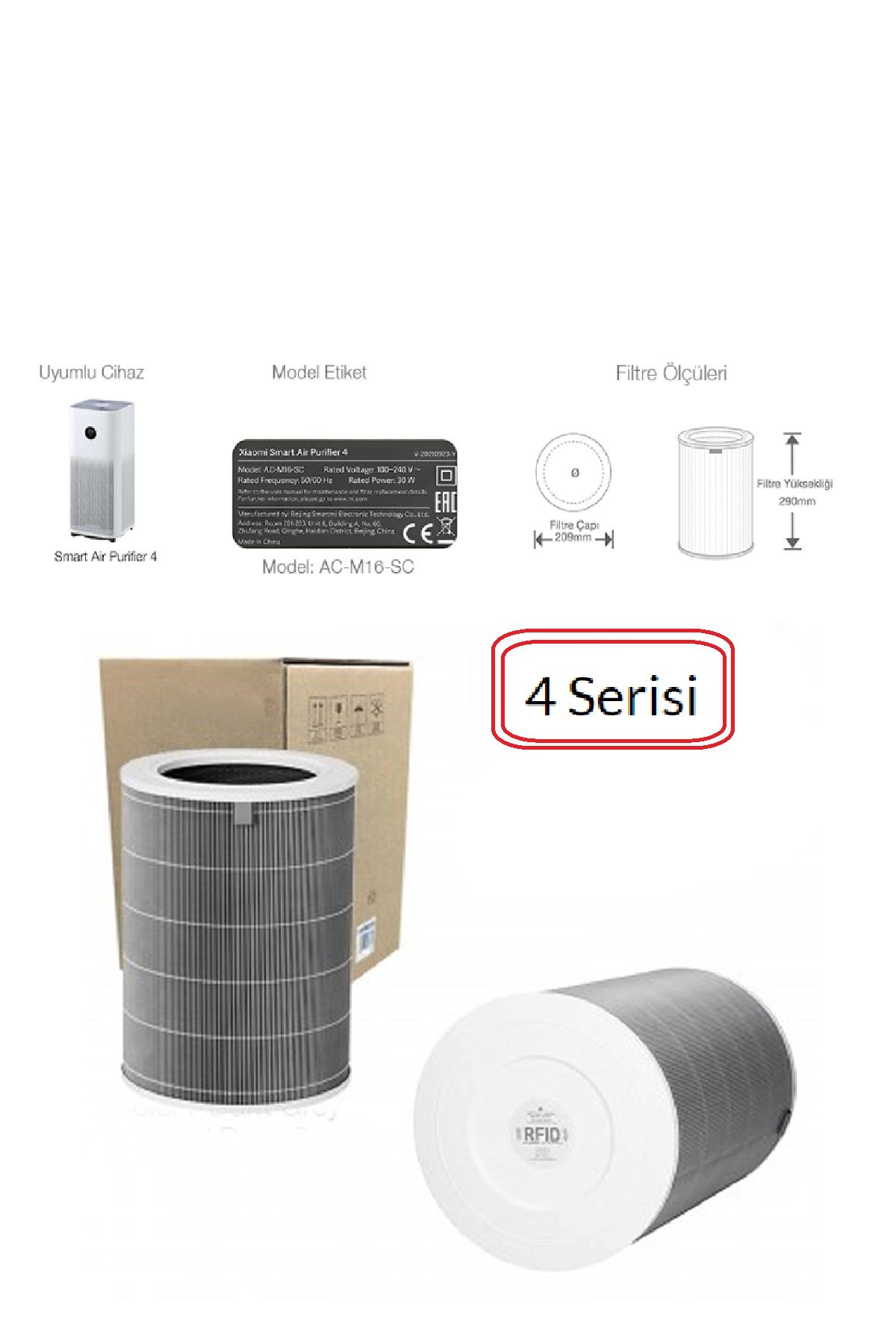 Xiaomi Air Purifier 4  Hava Temizleyici Rfid Çipli Yedek Filtre
