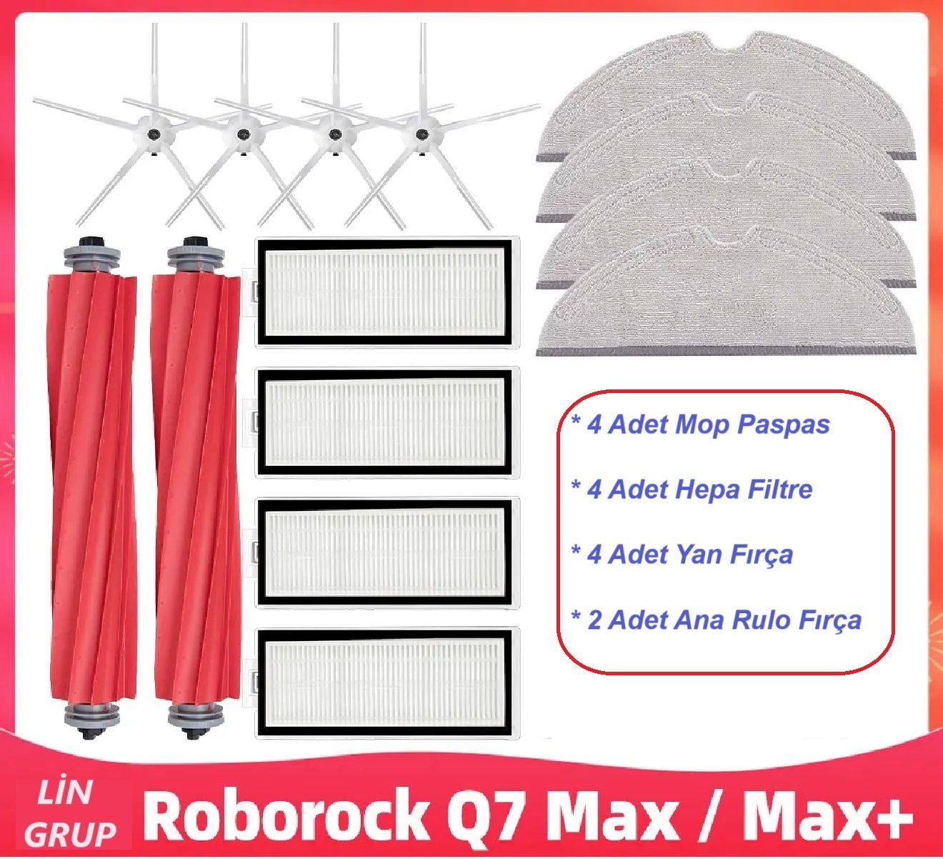 Roborock Q7 Max max plus + Uyumlu Fırça Filtre mop Paspas Yedek parça