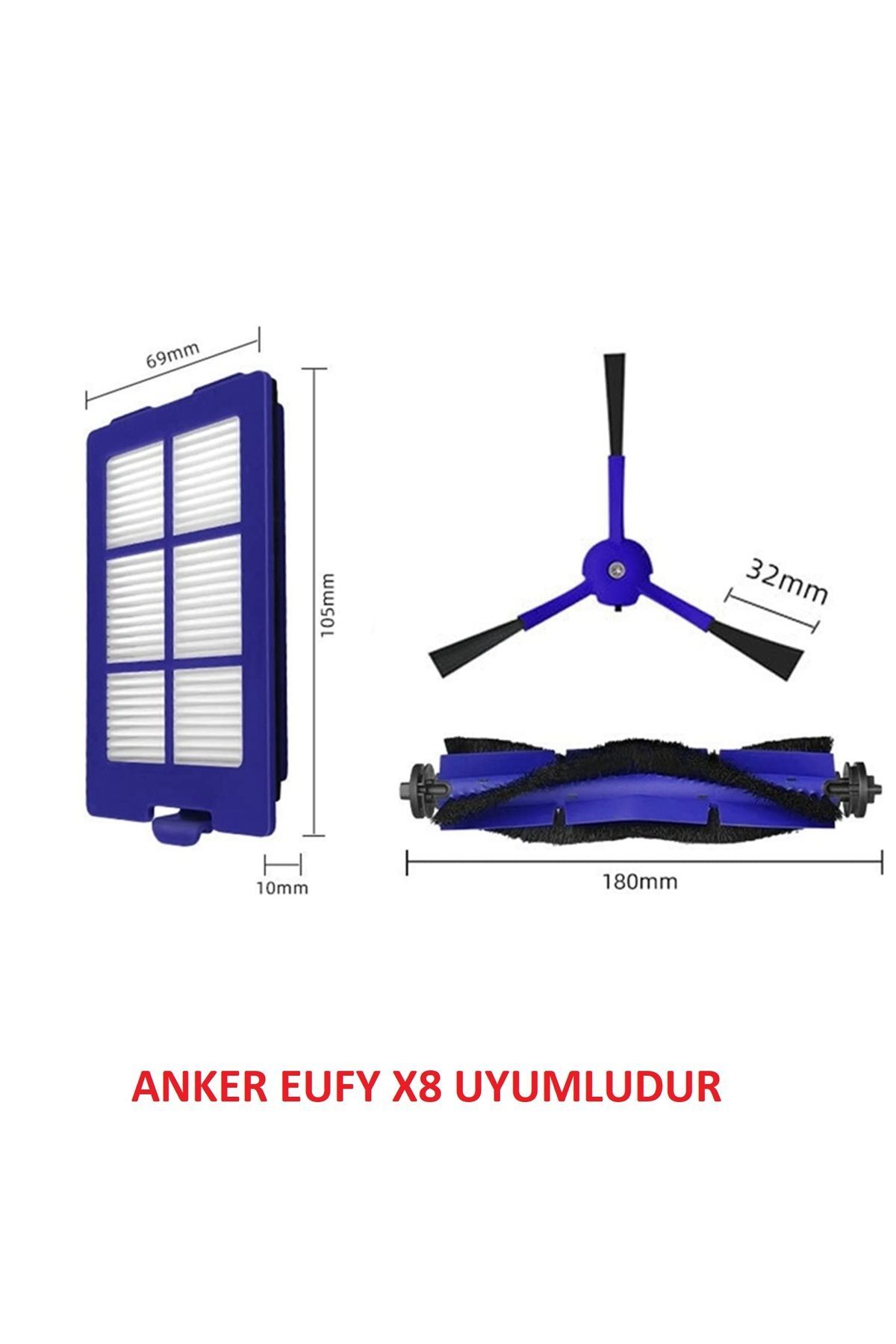 Anker Eufy X8 Uyumlu Ana Fırça Yan Fırça ve Hepa Filtre Seti