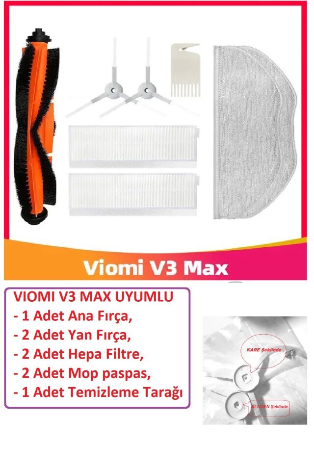 Viomi V3 Max ana fırça Hepa filtre mop paspas V-RVCLM27B uyumlu