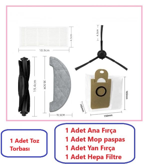 VIOMI S9 Robot Süpürge Yedek Parça Seti Fırça Filtre  Paspas Torba