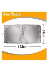 Araç Oto Güneşlik Ön Cam Çift Daireli Gümüş Kaplama Branda