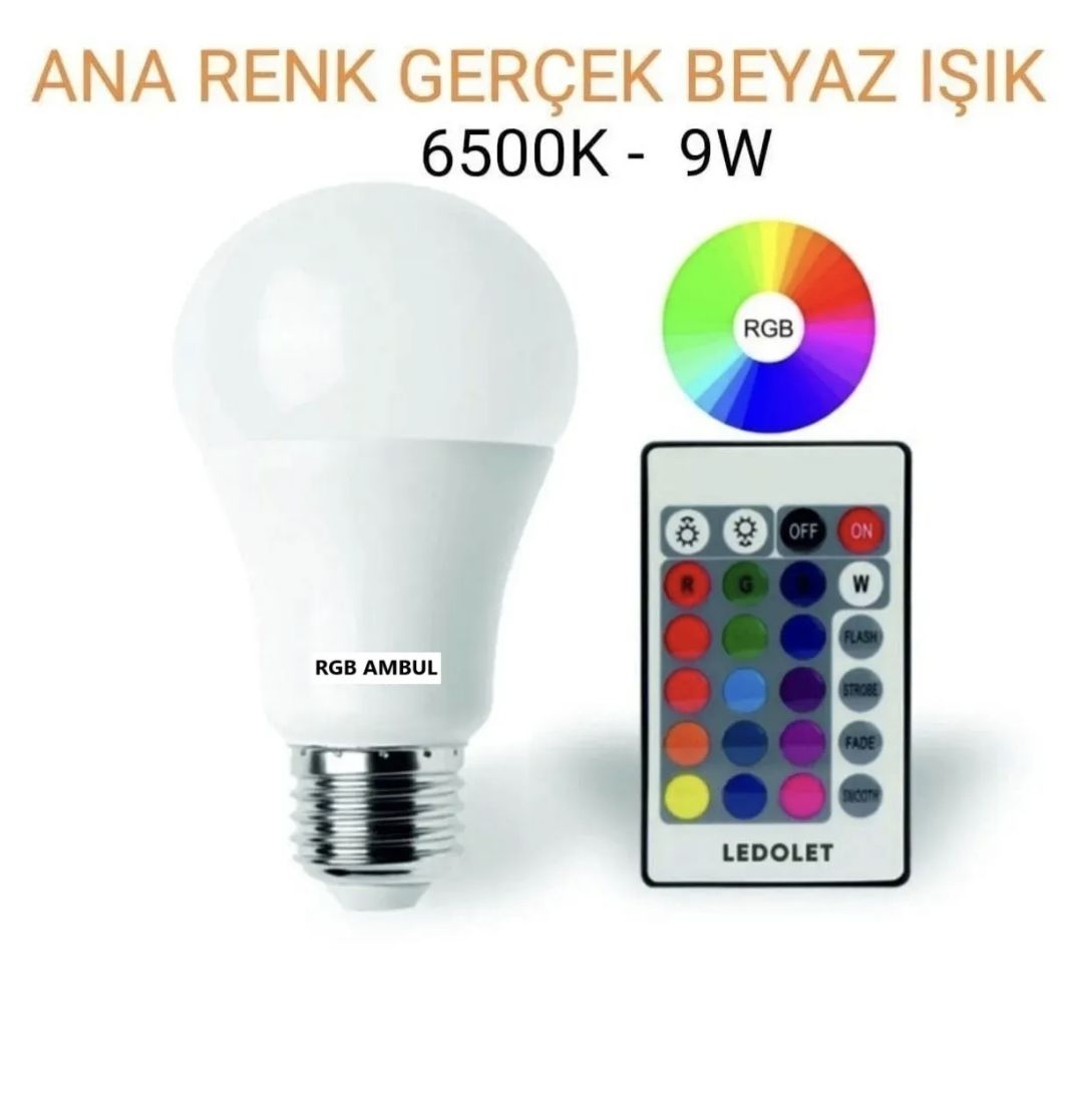 Uzaktan Kumandalı Renkli Ambul Lamba 9W Beyaz ışık