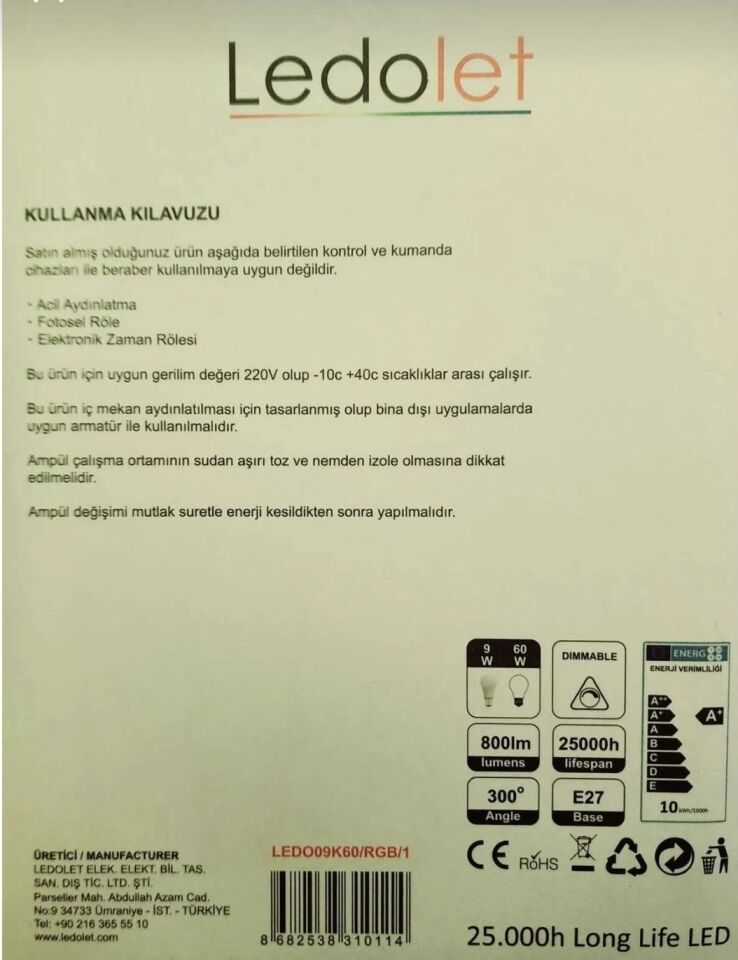 Uzaktan Kumandalı Renkli Ambul Lamba 9W Beyaz ışık