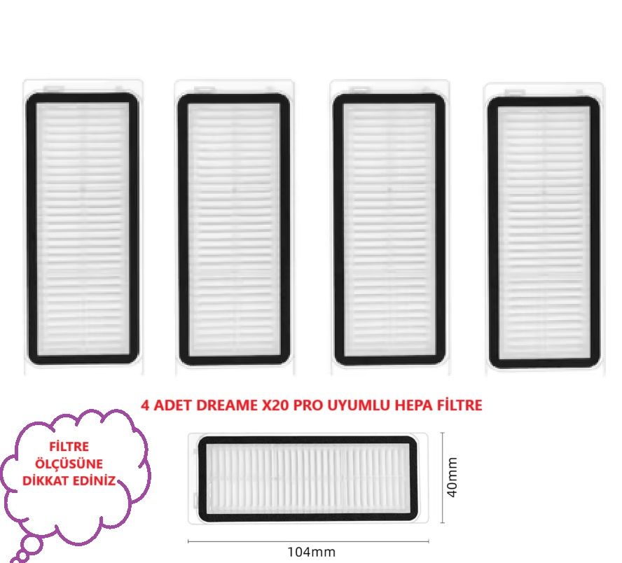 DREAME X20 PRO uyumlu Hepa Filtre 4 ADET