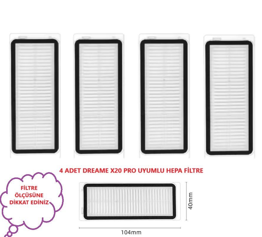 DREAME X20 PRO uyumlu Hepa Filtre 4 ADET