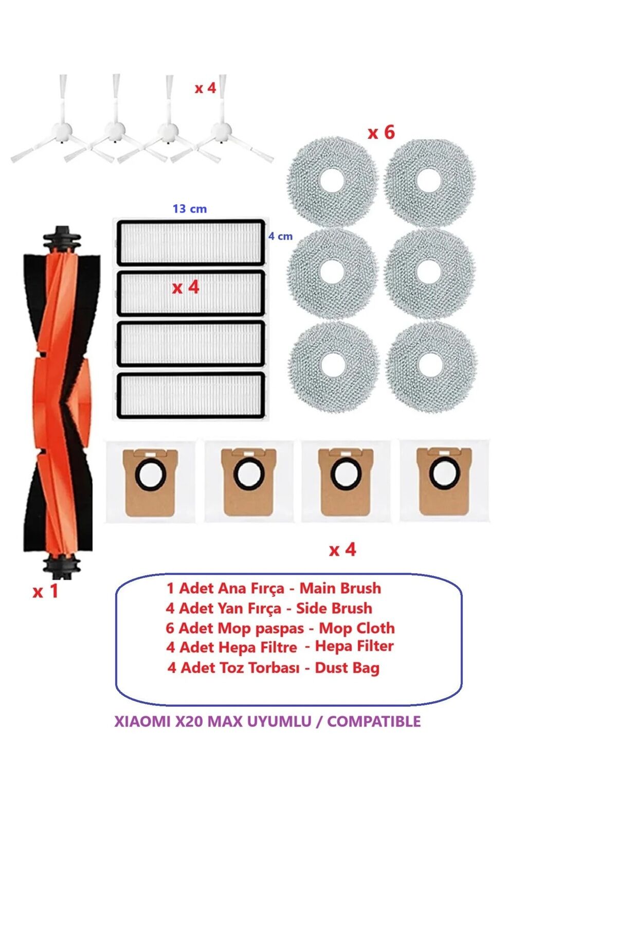 XIAOMI X20 MAX uyumlu Yedek Parça Seti Robot Vacuum Süpürge