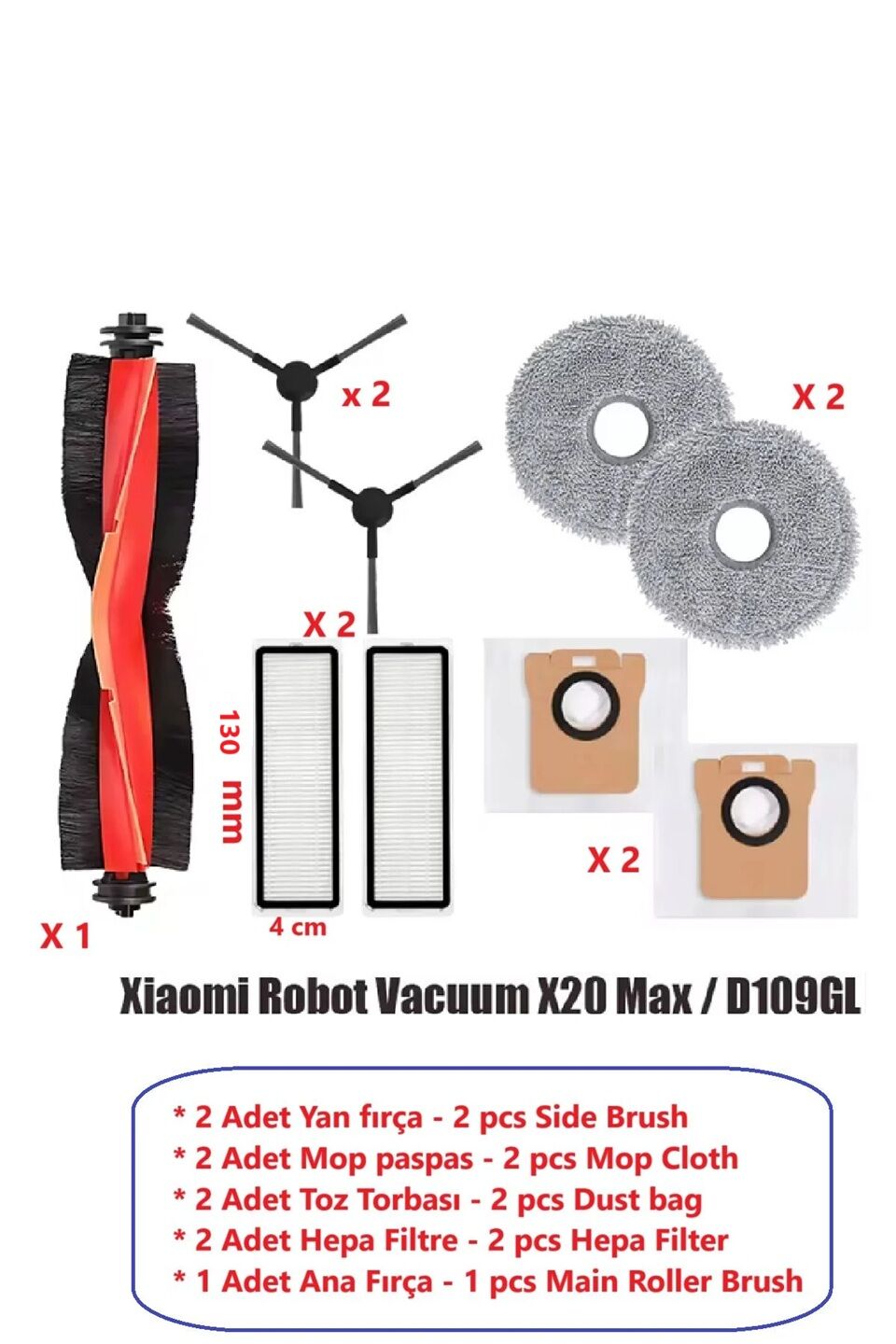Xiaomi Robot Vacuum X20 Max X20 Pro D109GL Uyumlu yedek Parça Seti