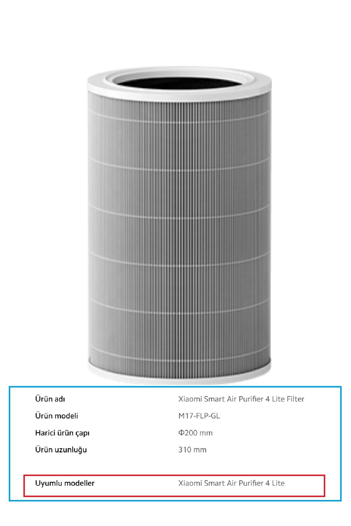 Xiaomi Smart Air Purifier 4 Lite Modeli Uyumlu Hepa Filtre Aktif Karbon