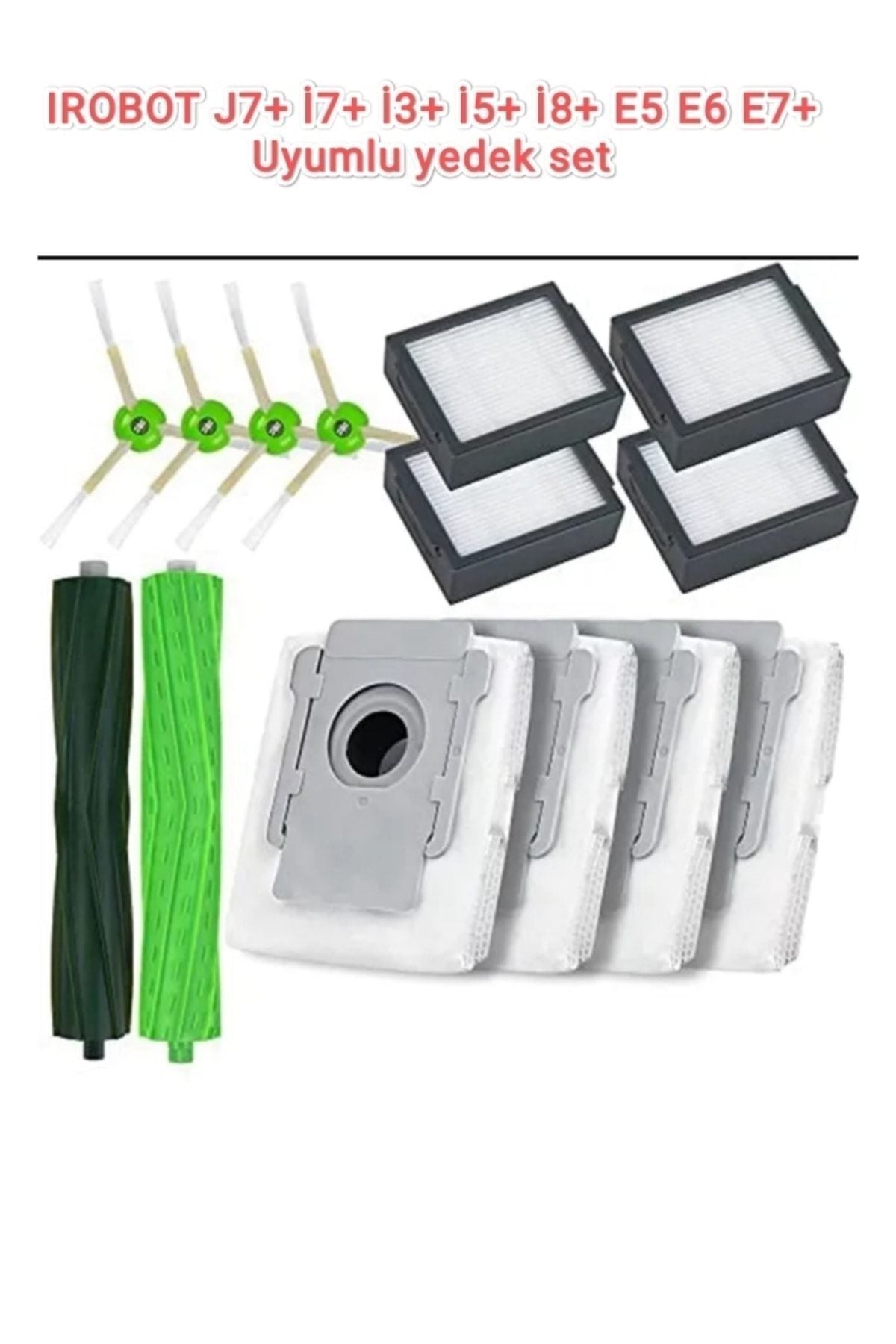 Irobot Yedek Hepa Filtre Fırça Rulo Toz Torbası Seti (I3+ I5+ I7+ J7+ E5 E6 E7+ Plus I8+ Uyumlu)