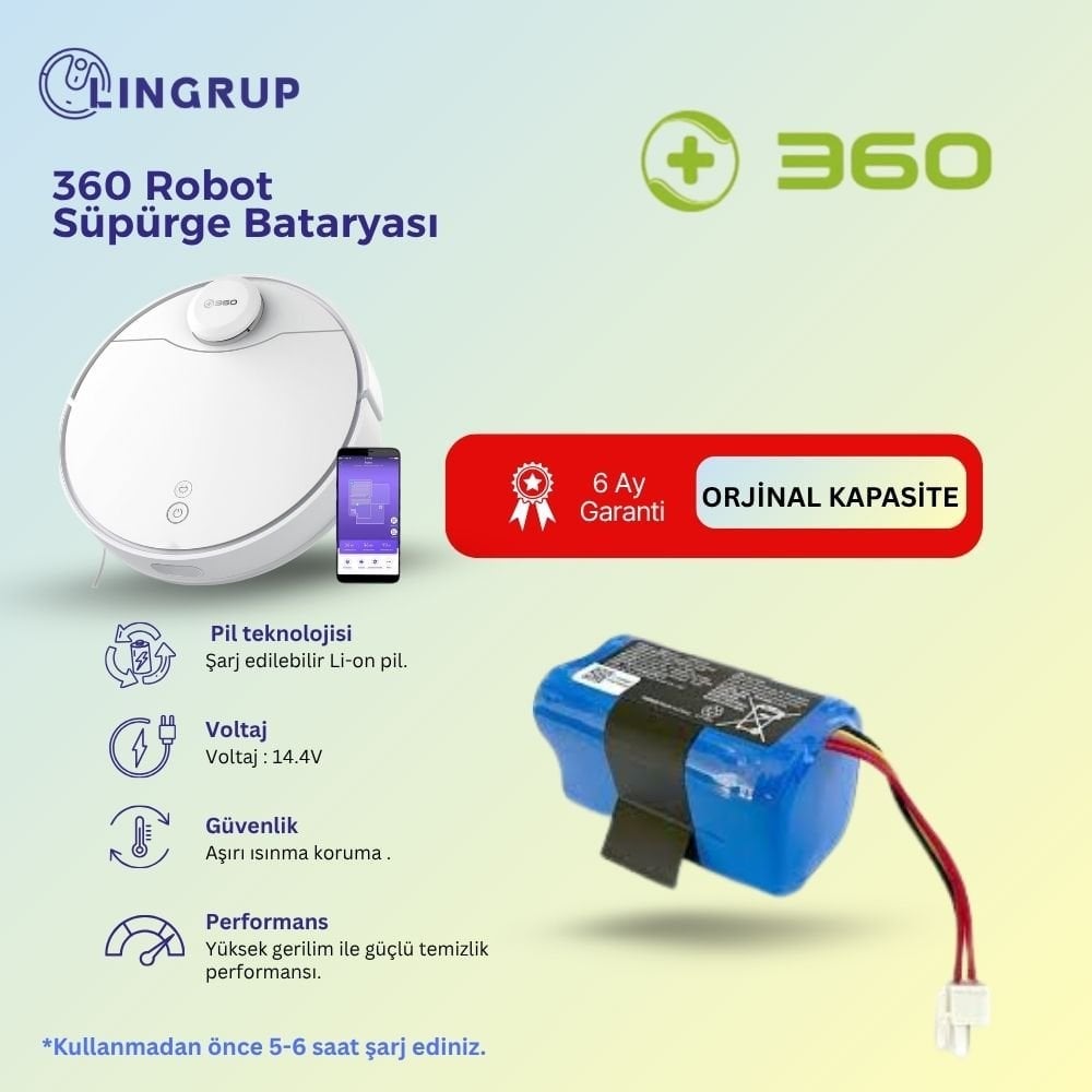 360 Vacuum Mop Cleaner S9 Robot Süpürge Uyumlu Batarya 5800 mAh - Muadil Ürün