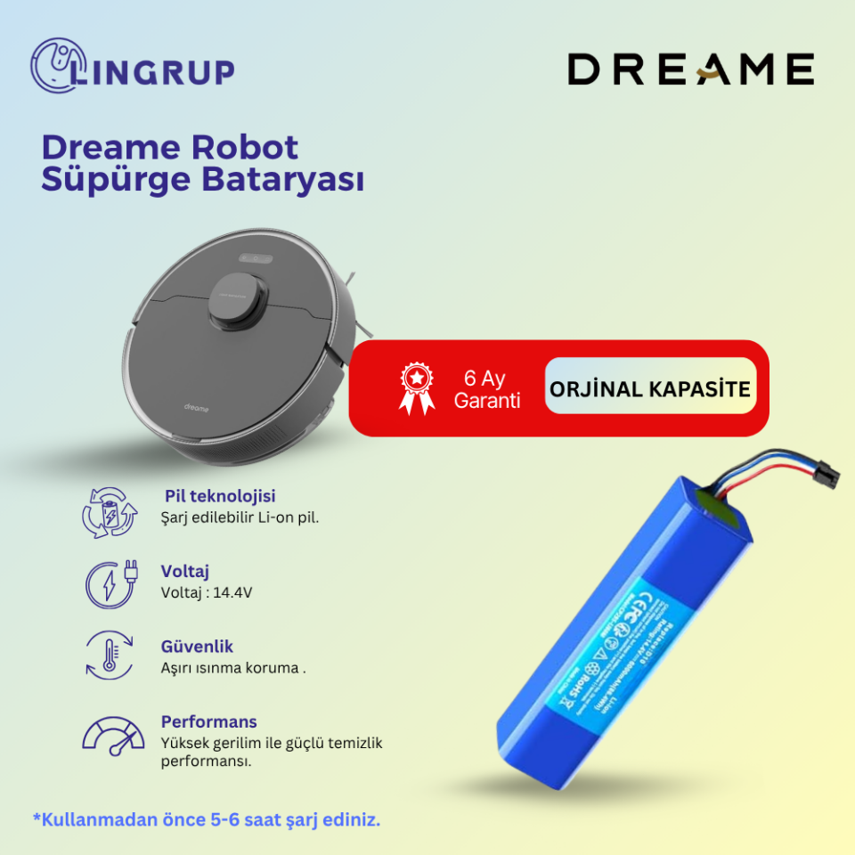 Dreame D9 Robot Süpürge Uyumlu Batarya 5800 mAh - Muadil Ürün