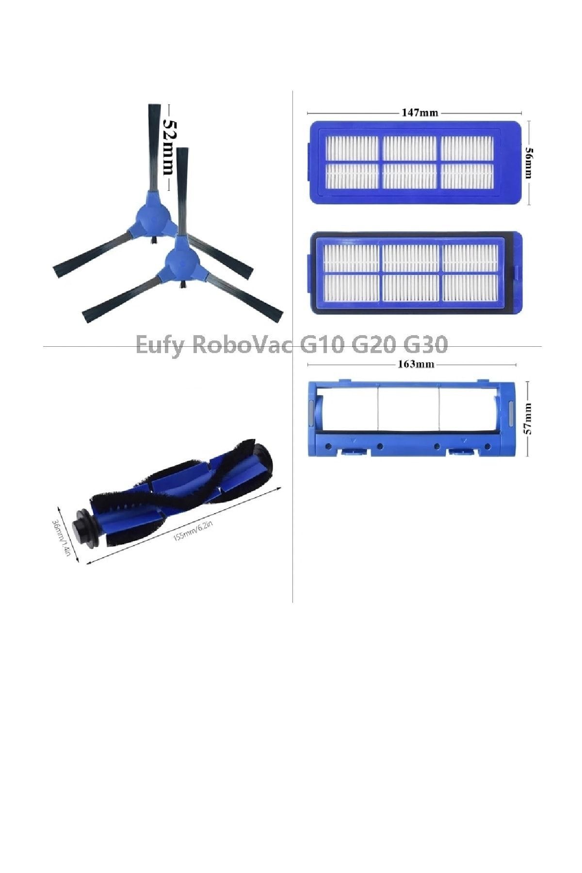 Robovac Robot Süpürge G10 G20 G30 Uyumlu Hepa Filtre Fırça Kapak Set