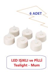 LED mum ledli şamdan mum pilli led ışıklı mum Tea Light 6 adet