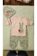 Kız Bebek Şapkalı  Uzun Kollu Alt Üst Takım