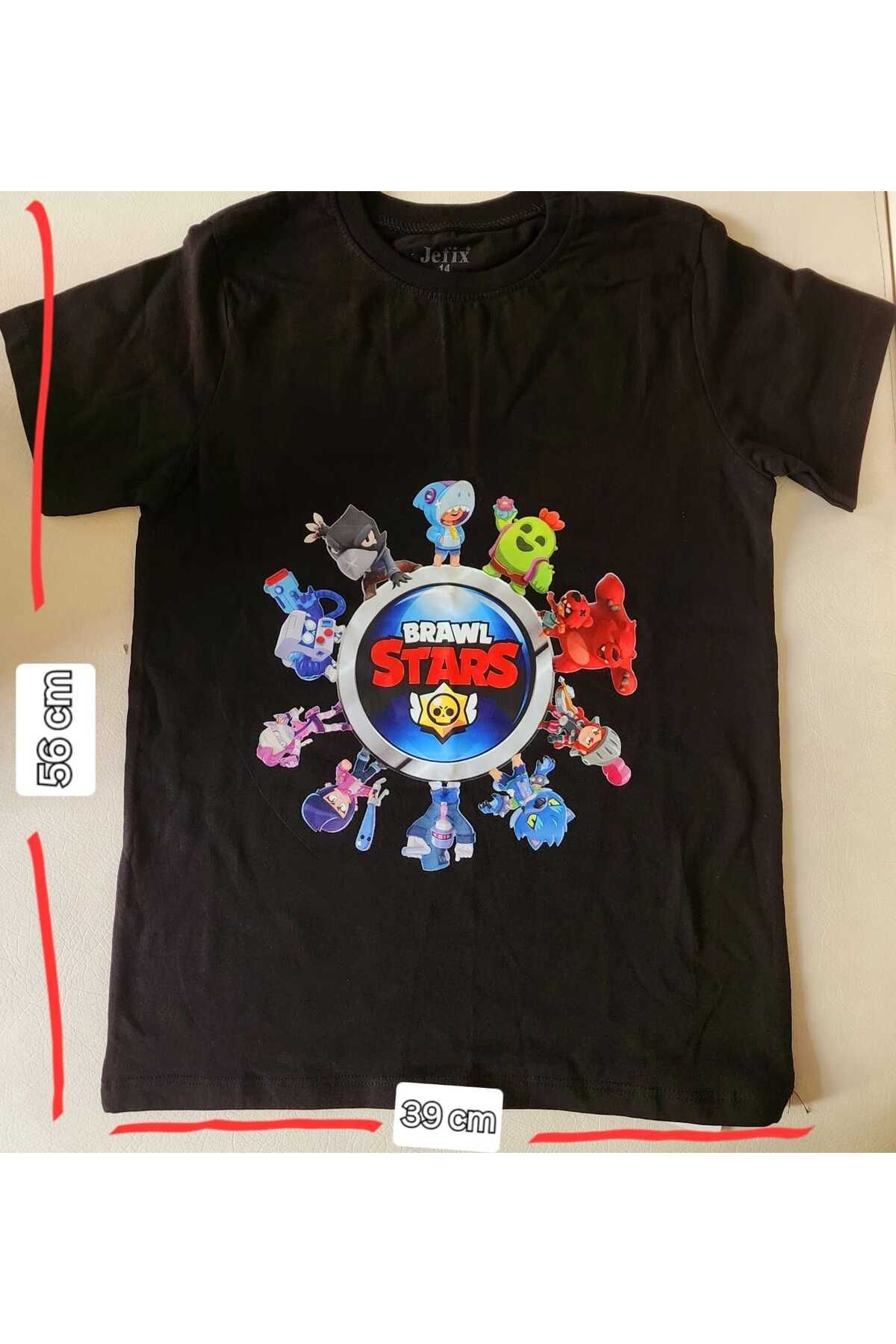 Brawl Stars Baskılı Siyah Dar Kalıp Tişört Pamuklu