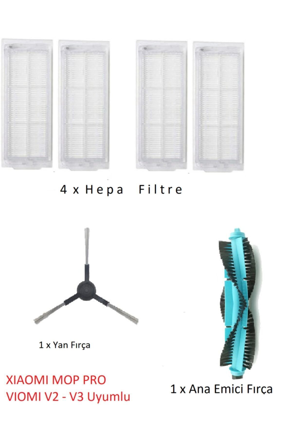 Xıaomı Mop Pro - Viomi V2 V3 Uyumlu Hepa Filtre - Emici Ana Fırça - Yan Fırça
