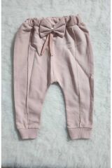 Kız Şerit dantelli kelebek desen sweatshirt ve fiyonk figürlü alt eşofman takım