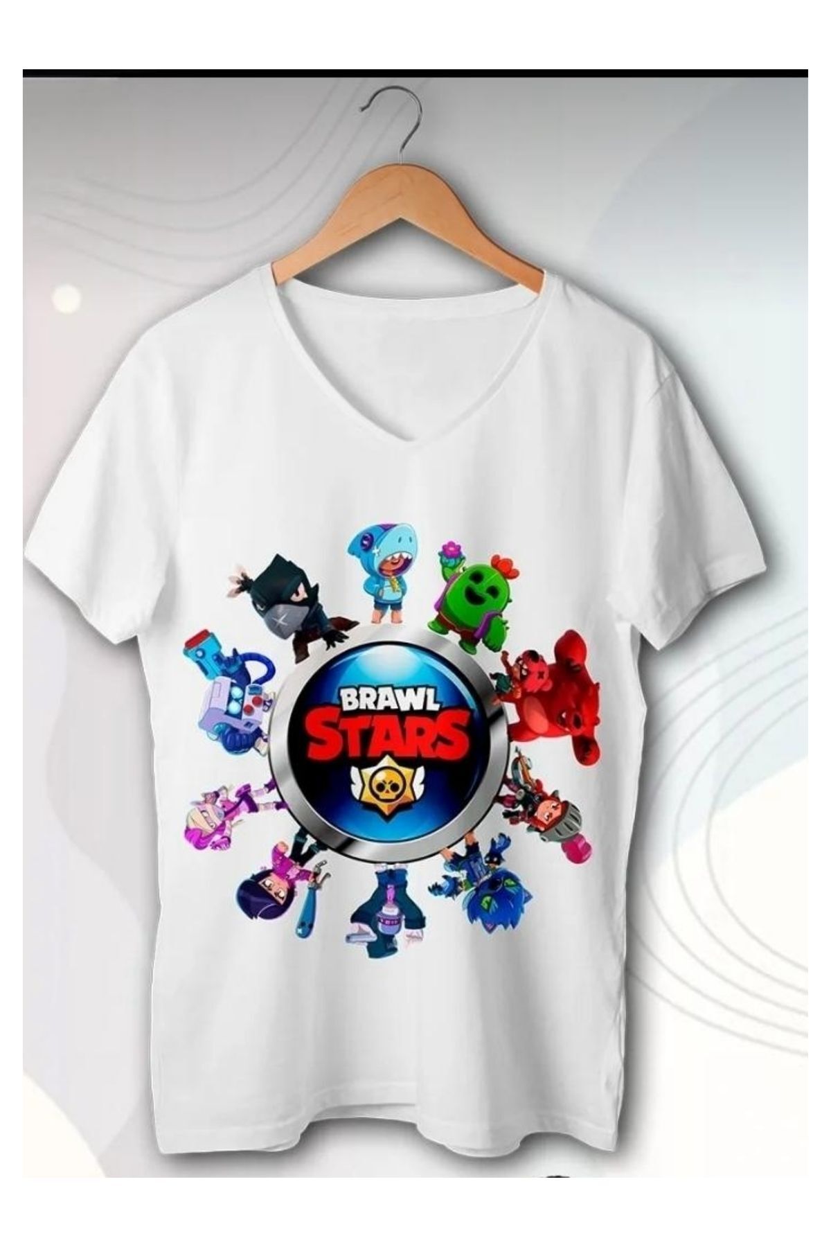 Brawl Stars baskılı V yaka çocuk tişört