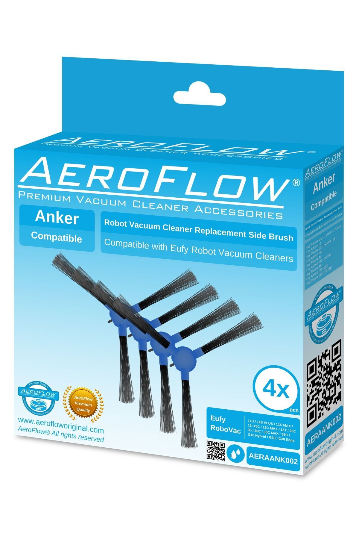 Anker Eufy Robovac 11s - 35c / 12 / 15c / 15t / 30 / 30c / 35c Uyumlu Yan Fırça - 4 Adet
