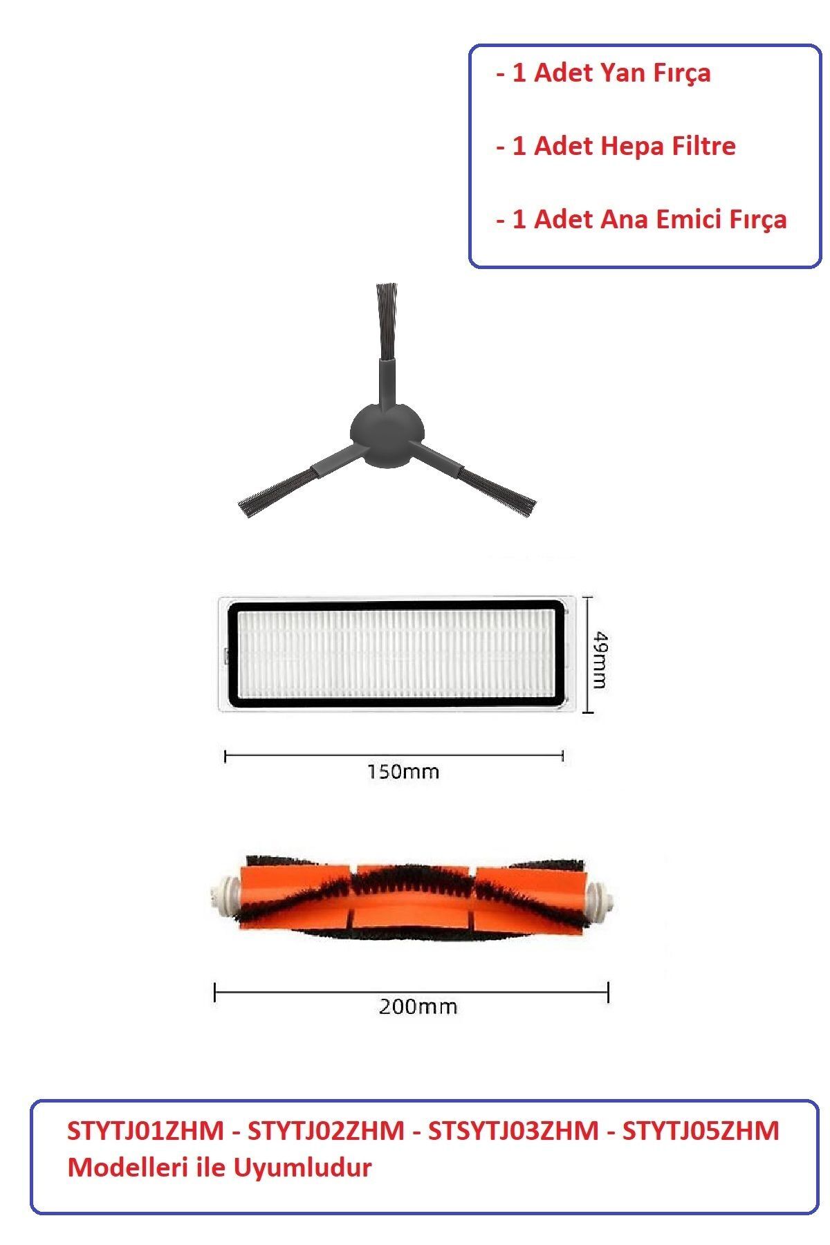 Mi Robot Xiaomi Mop Pro + Plus Uyumlu Fırça Filtre Seti (STYTJ02ZHM-STYTJ03ZHM)