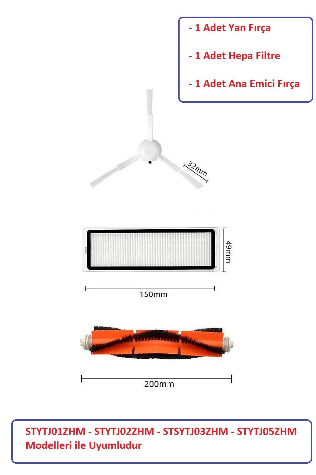 Mi Robot Xiaomi Mop Pro + Plus Uyumlu Fırça Filtre Seti (STYTJ02ZHM-STYTJ03ZHM)