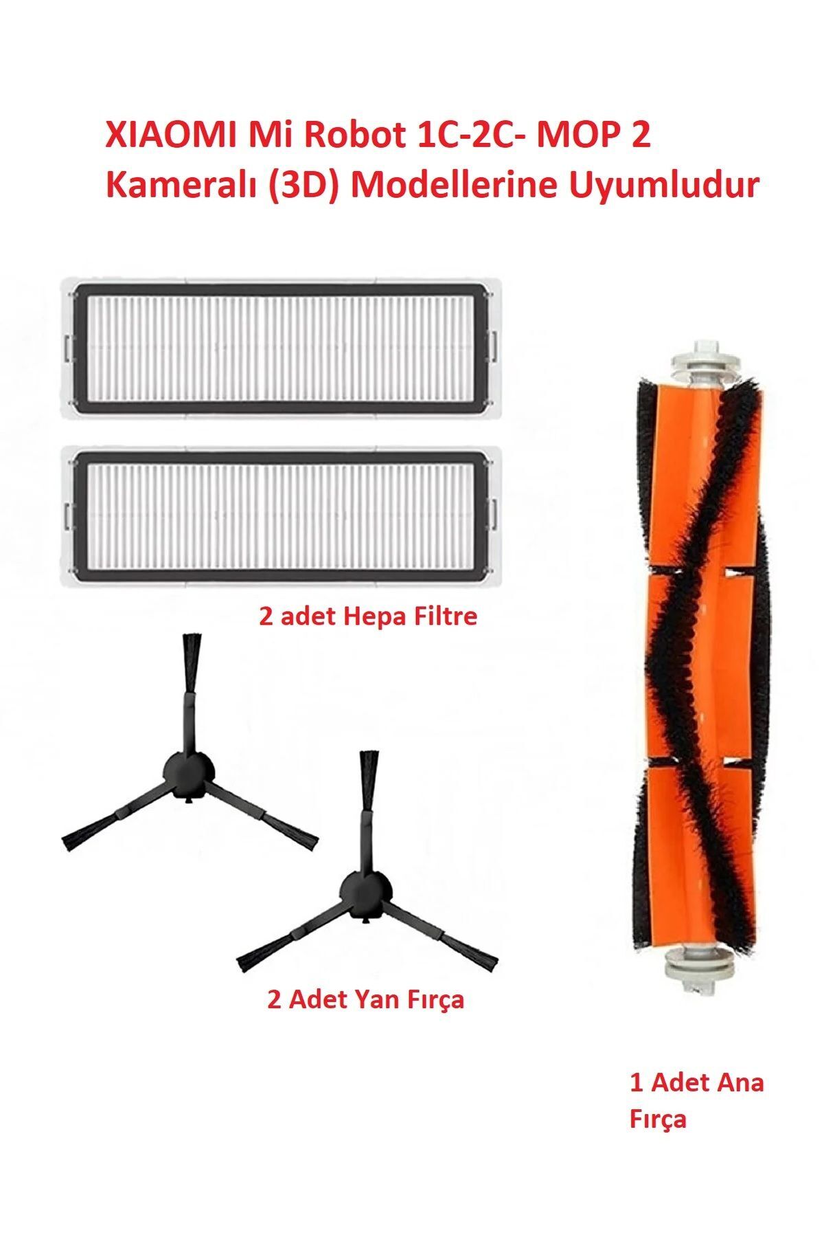Mi Robot Xiaomi 1C-2C- Mop 2 Plus + (3D)  Modellerine Uyumlu Fırça Filtre set