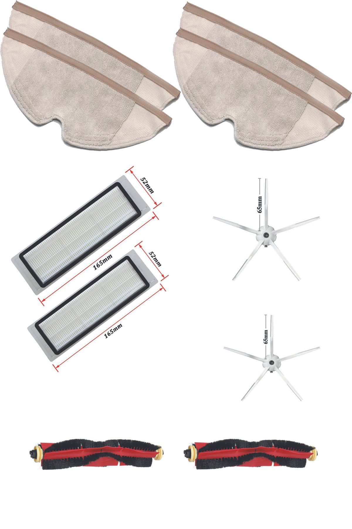 Roborock Uyumlu S50 S51 S6 S5 Max Paspas,hepa Filtre,ana Fırça,yan Fırça Seti